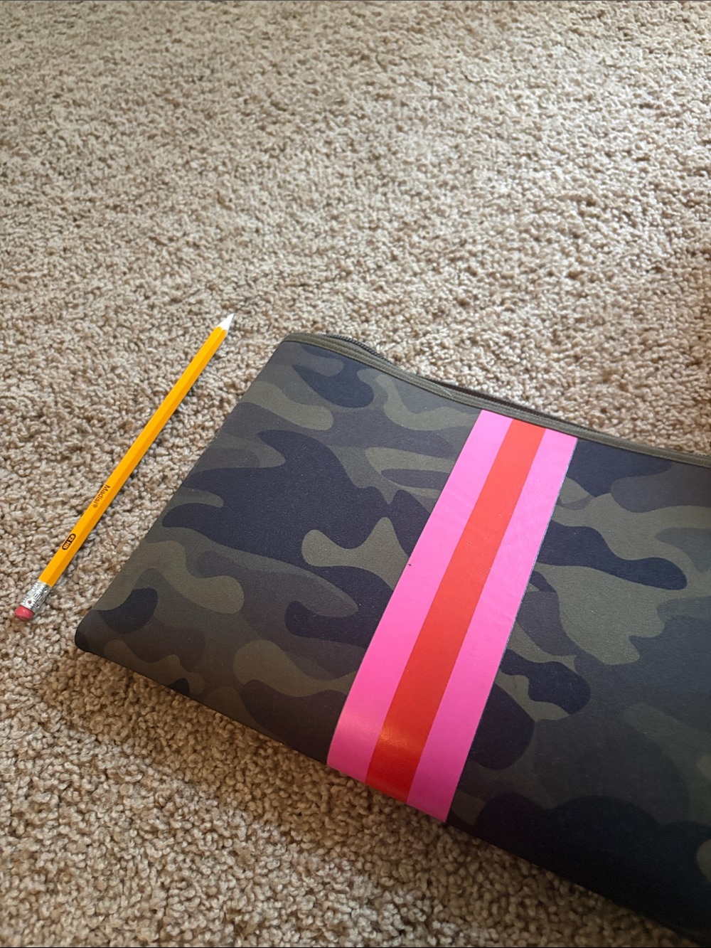 Haute Shore Camo Wristlet Pouch with Pink & Red Contrasting Stripe - Picture 7 of 8